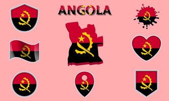 Collection of flat national flags of Angola with map vector