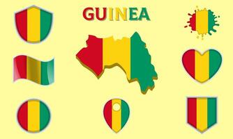 Collection of flat national flags of Guinea with map vector