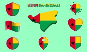 Collection of flat national flags of Guinea-Bissau with map vector