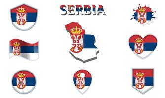 Collection of flat national flags of Serbia with map vector