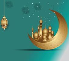 Eid ul adha moon and mosque background vector