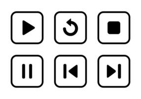 Play, replay, stop, pause, previous, and next track icon on square line vector