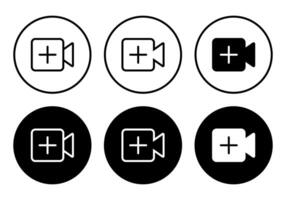 Add icon set in black circle. Camera and plus concept. Upload content symbol vector