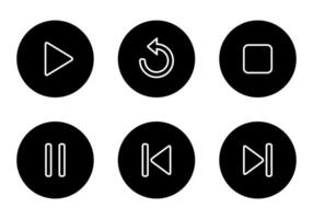 Play, replay, stop, pause, previous, and next track icon on black circle vector