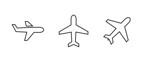 Plane, airplane icon set in line style. Aircraft, flight concept vector