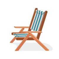 Wooden beach lounger. Chair with blue and white stripe. Outdoor furniture design isolated on white background. Suitable for summer recreation store. flat illustration. vector