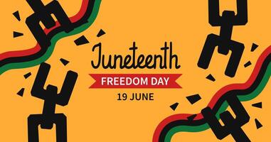 Juneteenth celebration horizontal banner template. Simple background with broken shackles, chains and Pan African flag. African-American Independence Day. flat illustration. vector