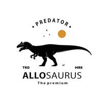 vintage hipster dinosaur, allosaurus logo silhouette art icon vector