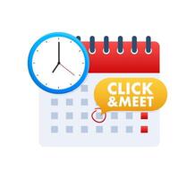 Click and Meet concept with calendar and speech bubble. vector