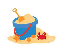 Blue sand bucket with scoop illustration for beach vacation kid toys and game vector