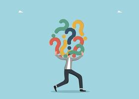 Man holding many question marks vector