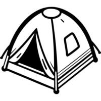 Single square camping tent in monochrome. Traveler temporary home. Simple minimalistic in black ink drawing on white background vector