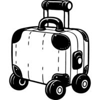 Passenger baggage on wheels in monochrome. Traveler backpack accessory. Simple minimalistic in black and white drawing on white background vector