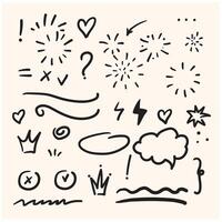 Sketch underline, emphasis, arrow shape set with illustration style and doodle vector