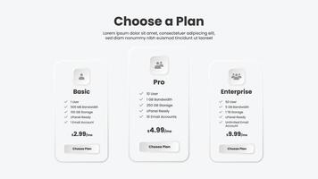 Simple infographic template in neumorphic style. Choose a plan ui design for business. Package option for web page vector