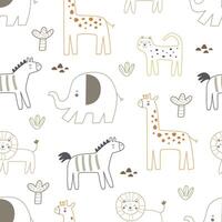 Seamless pattern with cartoon animals, decor elements. vector