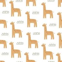 Seamless pattern with cartoon giraffe, decor elements. vector