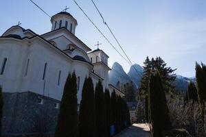 Beautiful forest and mounting view from inside a monastery photo