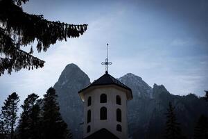 Beautiful forest and mounting view from inside a monastery photo