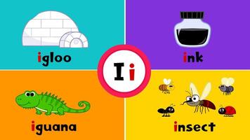 Letter I i Flashcard for kids with 4 words igloo ink iguana insect vector