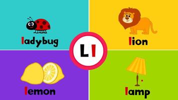 Letter L l Flashcard for kids with 4 words ladybug lion lemon lamp vector