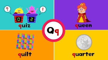 Letter Q q Flashcard for kids with 4 words queen quilt quiz quarter vector