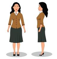 A girl front and side view cartoon character design vector