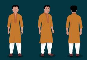 A Indian village man cartoon character set for 2d animation vector