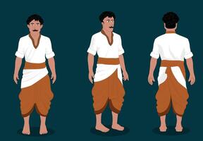 A Indian village man cartoon character set for 2d animation vector