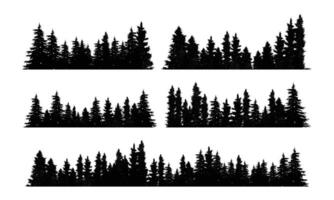 conjunto de abeto árbol bosque siluetas vector