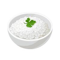 Illustration, shirataki rice in a bowl, also called miracle rice, isolated on white background. vector