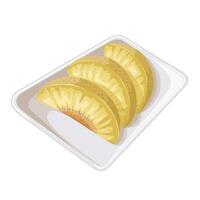 Illustration, Roasted and Fried breadfruit on a serving plate, starchy and gluten free food, isolated on white background. vector