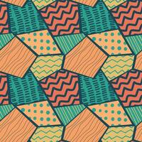 A pattern made of geometric shapes with texture. Triangles, rhombuses, hexagons. Circles, stripes, zigzags. For textiles, postcards, vector