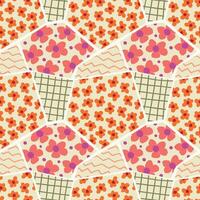 Patchwork pattern with flowers, stripes and zigzags. Geometric shapes. For textiles, wrapping paper, postcards vector