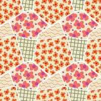 Patchwork pattern with flowers, stripes and zigzags. Geometric shapes. For textiles, wrapping paper, postcards vector