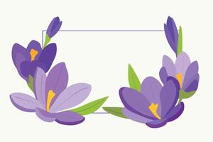 A frame made of decorative crocuses flowers. Purple, lilac, green. Summer, spring. For postcards, greetings, invitations. vector