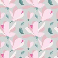 Pattern with Magnolia flowers. Pink on Gray background vector