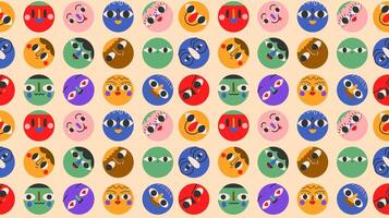 Seamless pattern with cute funny characters. Cartoon, minimal, abstract contemporary style. Avatar, icon templates. Hand drawn isolated illustrations EPS10 vector