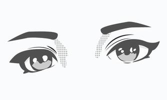 manga estilo grande ojos. linda anime niña ojos. negro y blanco manga dibujos animados personaje, animación Arte estilo en blanco antecedentes. impresión para portadas, camisetas, cuadernos, fondos de pantalla. ilustración eps 10 vector