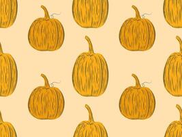 Seamless pattern with orange pumpkins.Halloween or thanksgiving hand drawn background, ideal for seasonal textile prints, holiday banners, backdrops. illustration EPS10 vector