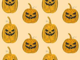 Seamless pattern with orange pumpkins.Halloween hand drawn background, ideal for holiday textile prints, holiday banners, backdrops. illustration EPS10 vector