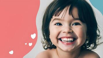 Perfect kids smile, happy child with beautiful white milk toothy smile, child photo