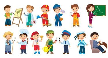 Set of different professions in children style vector