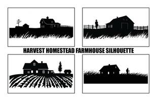 Harvest Farm house silhouette . Rural house silhouette, Farmhouse Silhouette Art vector