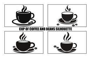 cup of Coffee And Beans silhouette. silhouettes of cup of Coffee And Beans black Clipart Collection vector