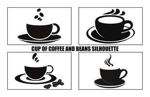 cup of Coffee And Beans silhouette. silhouettes of cup of Coffee And Beans black Clipart Collection vector