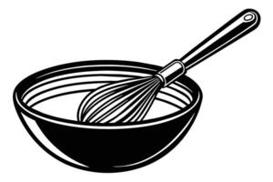 A stainless steel mixing whisk and bowl vector