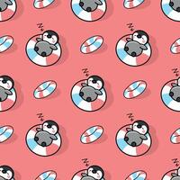 A CUTE SLEEPING PENGUIN SUMMER SEAMLESS PATTERN vector