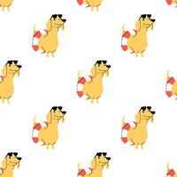 CUTE DACHSHUND DOG WITH SUMMER OUTFIT SEAMLESS PATTERN vector