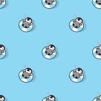 A CUTE PENGUIN IS SLEEPING ON A RUBBER RING SEAMLESS PATTERN vector